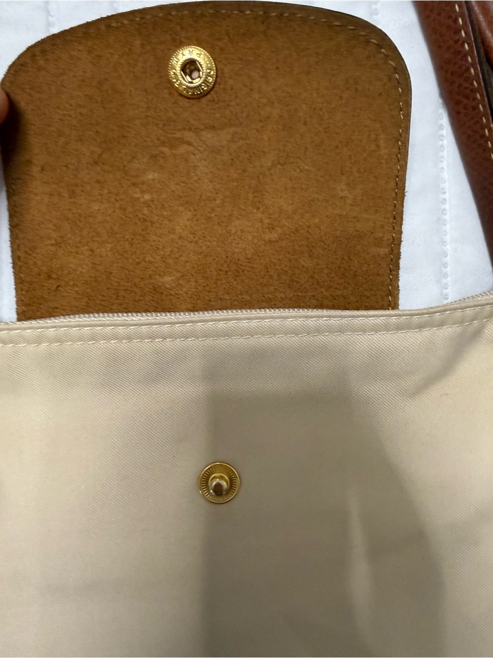 Longchamp Beige Nylon Travel Tote with Brown Leather Trim - Picture 7 of 7
